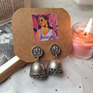 Oxidized Silver Lotus Circular Stud Jhumka